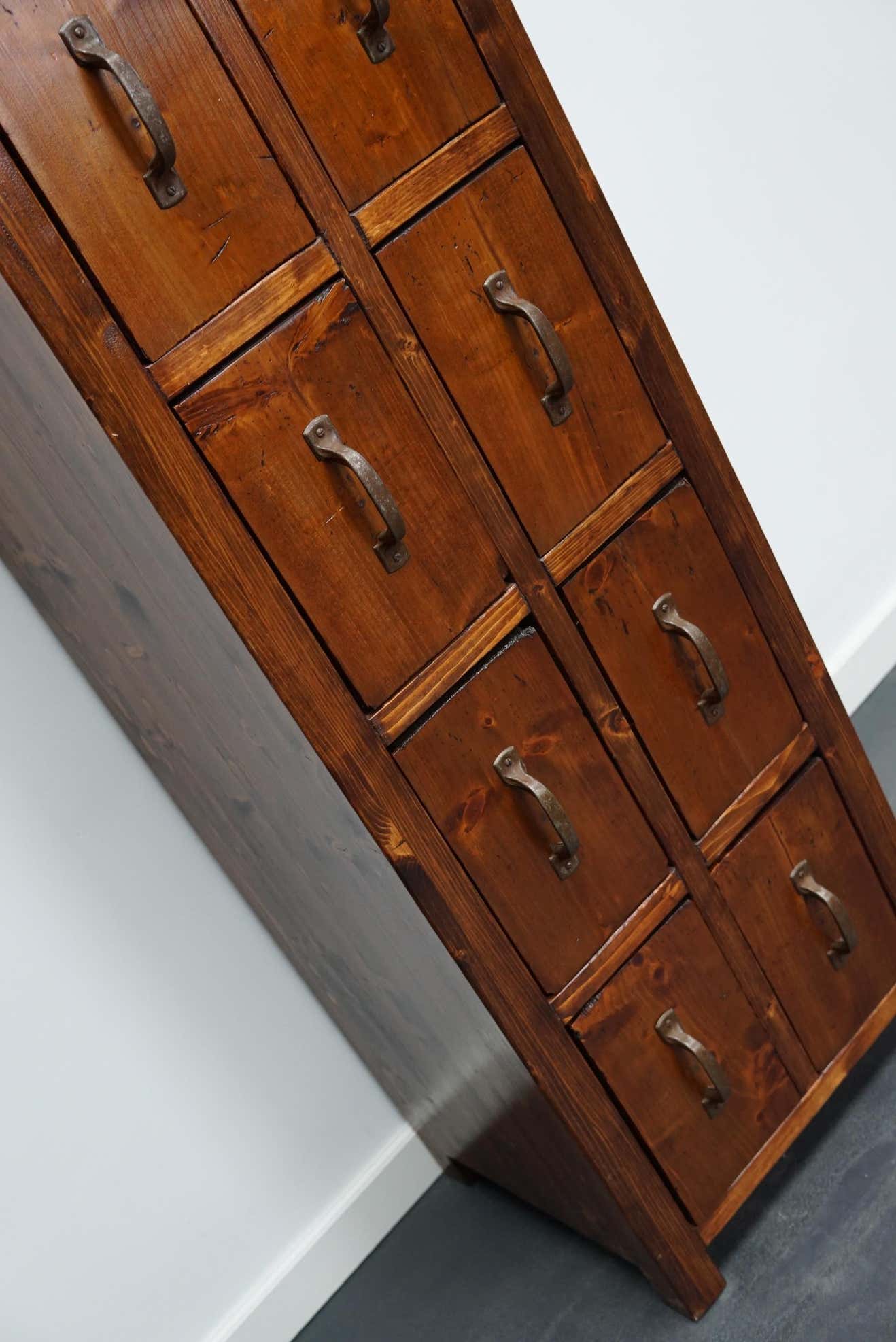 Apothecary or industrial workshop cabinet in pine Netherlands 1930