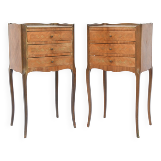 Pair of bedside tables in rosewood marquetry