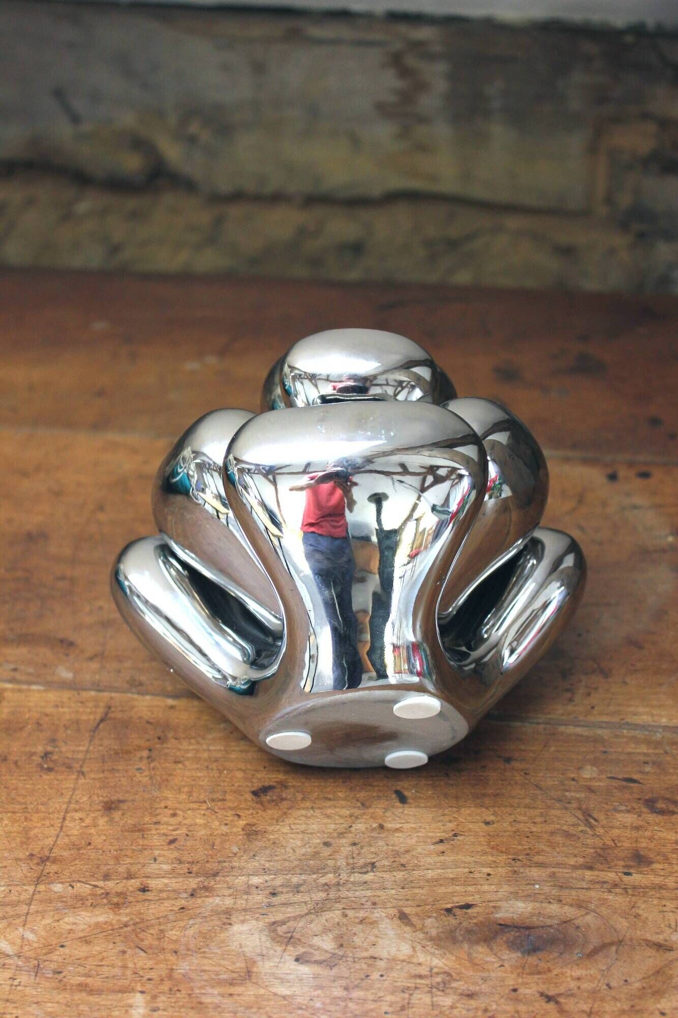 Vase Alien, corail vintage Space Age en céramique chromée 1970-1980