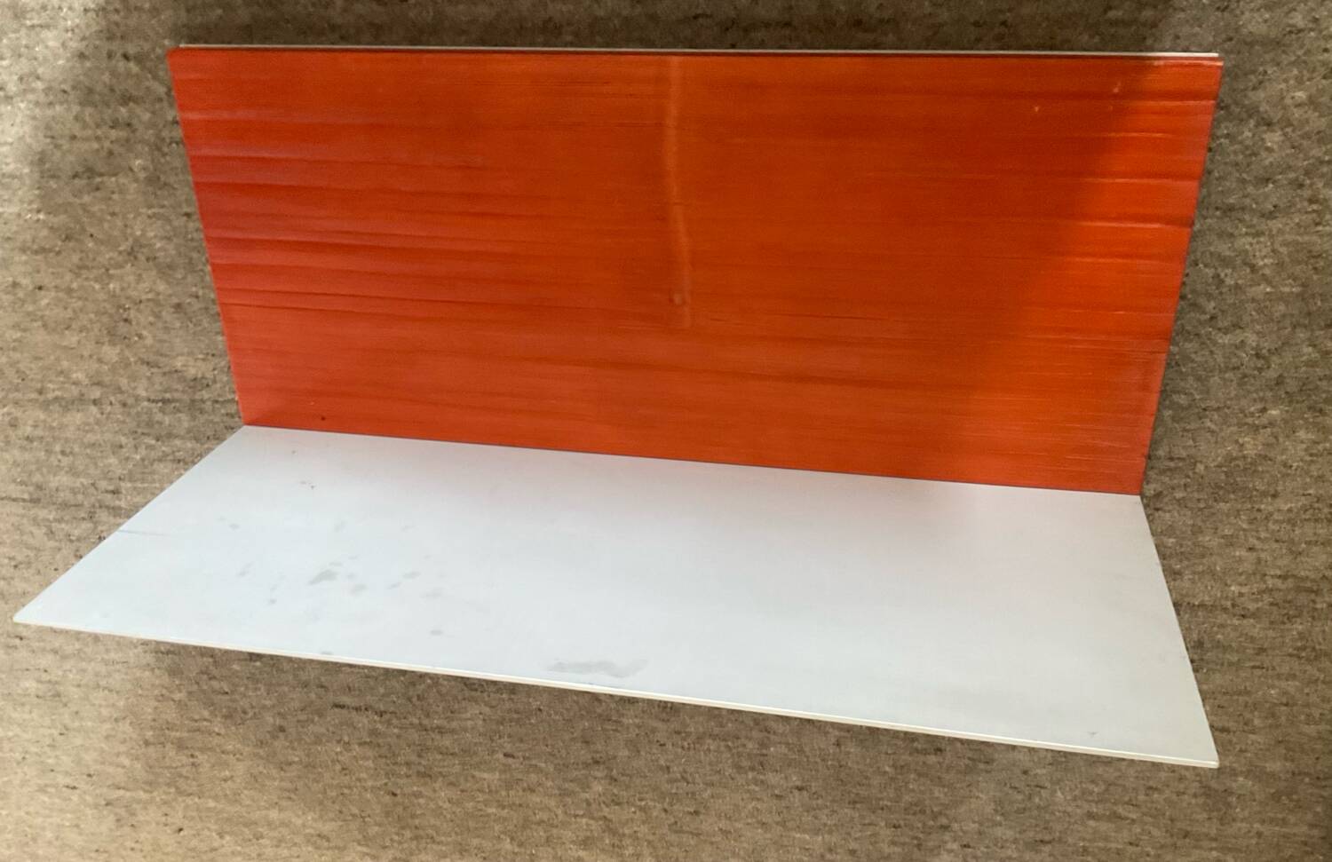 Pair of contemporary wall shelves in steel and stained wood