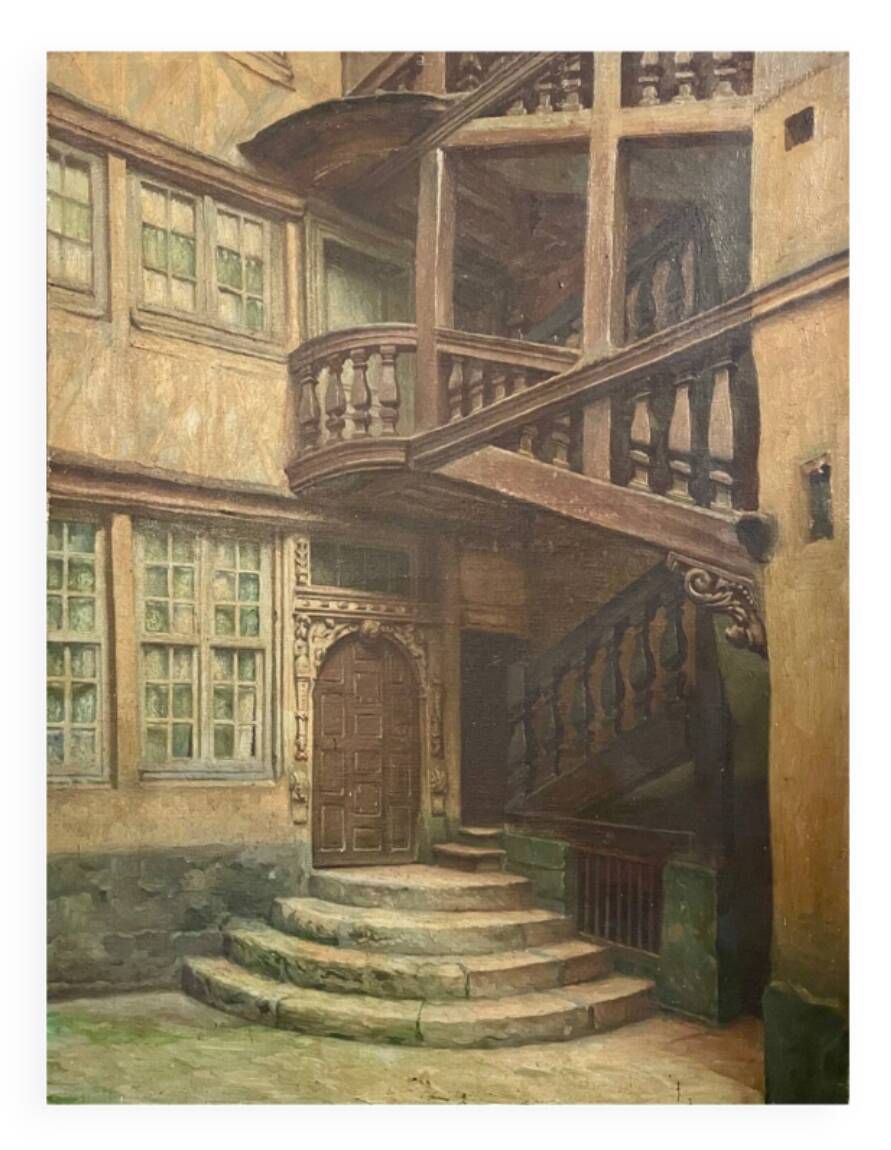 Old painting of a house in Rouen, 19th century