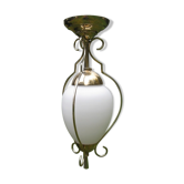 Suspension lanterne opaline et métal