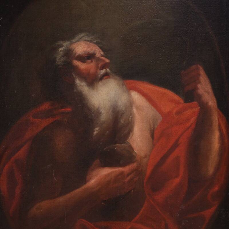 Antique Italian painting of Saint Jerome from the 17th century
