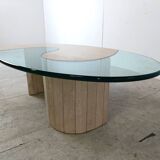 Table basse en travertin et verre années 1970