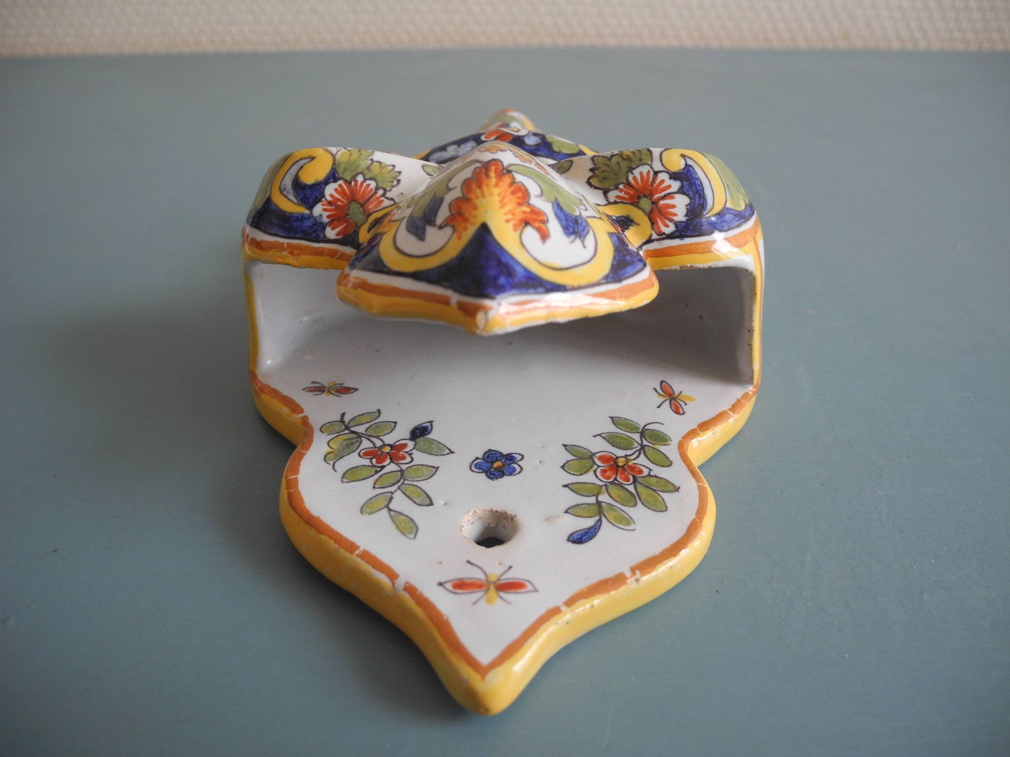 Old flower vase wall earthenware Desvres Fourmaintraux wall vase