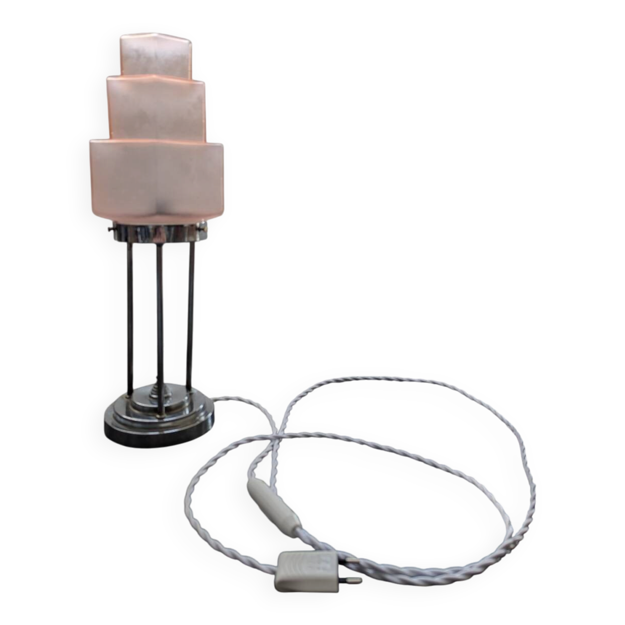 Vintage Skyscraper ceiling light, pink glass table lamp, Bauhaus Art.