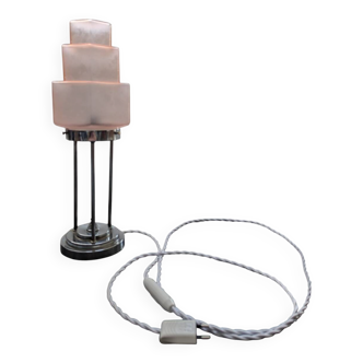 Vintage Skyscraper ceiling light, pink glass table lamp, Bauhaus Art.