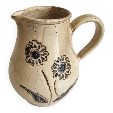 Pichet en céramique Motif Fleurs - Signé Les Grottes Dieulefit