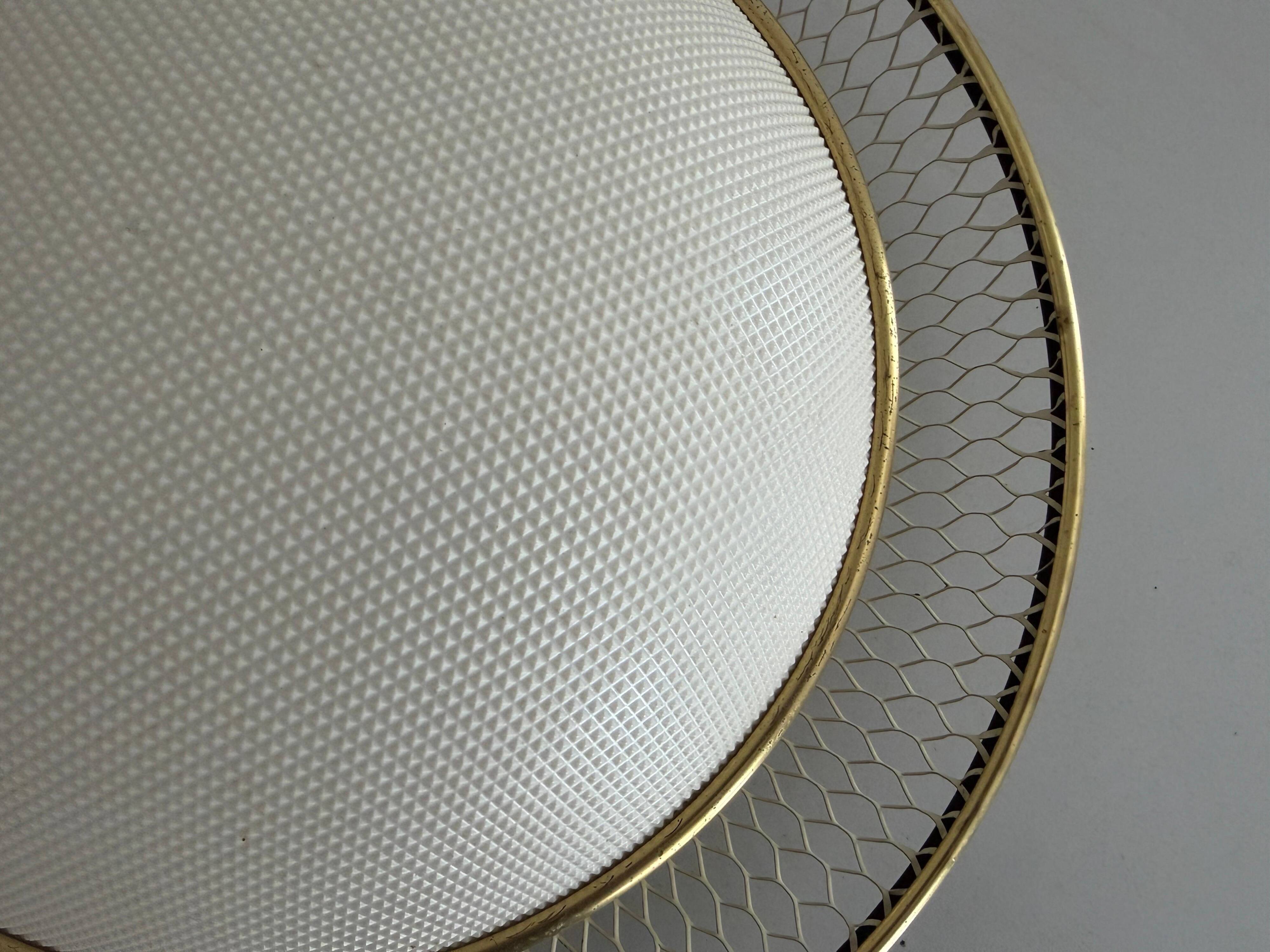 Mid-century golden metal wire and plastic ceiling light by Erco, 1950s, Germany.