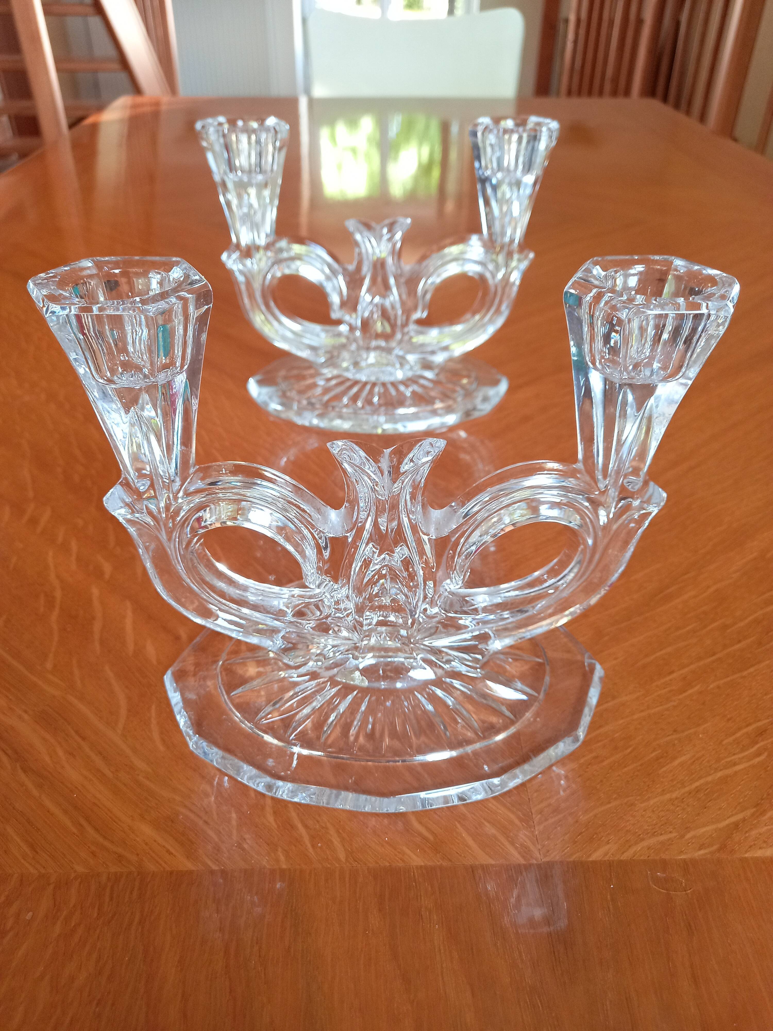 Pair of double glass candle holders