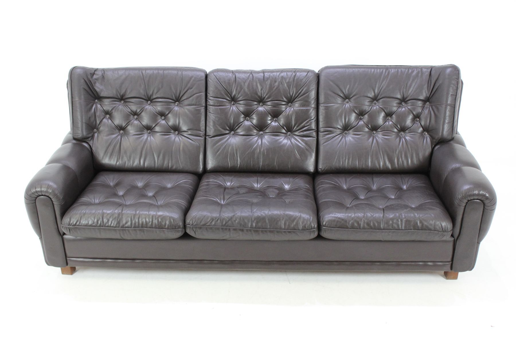 Republic Czech 1970 s leather brown sofa