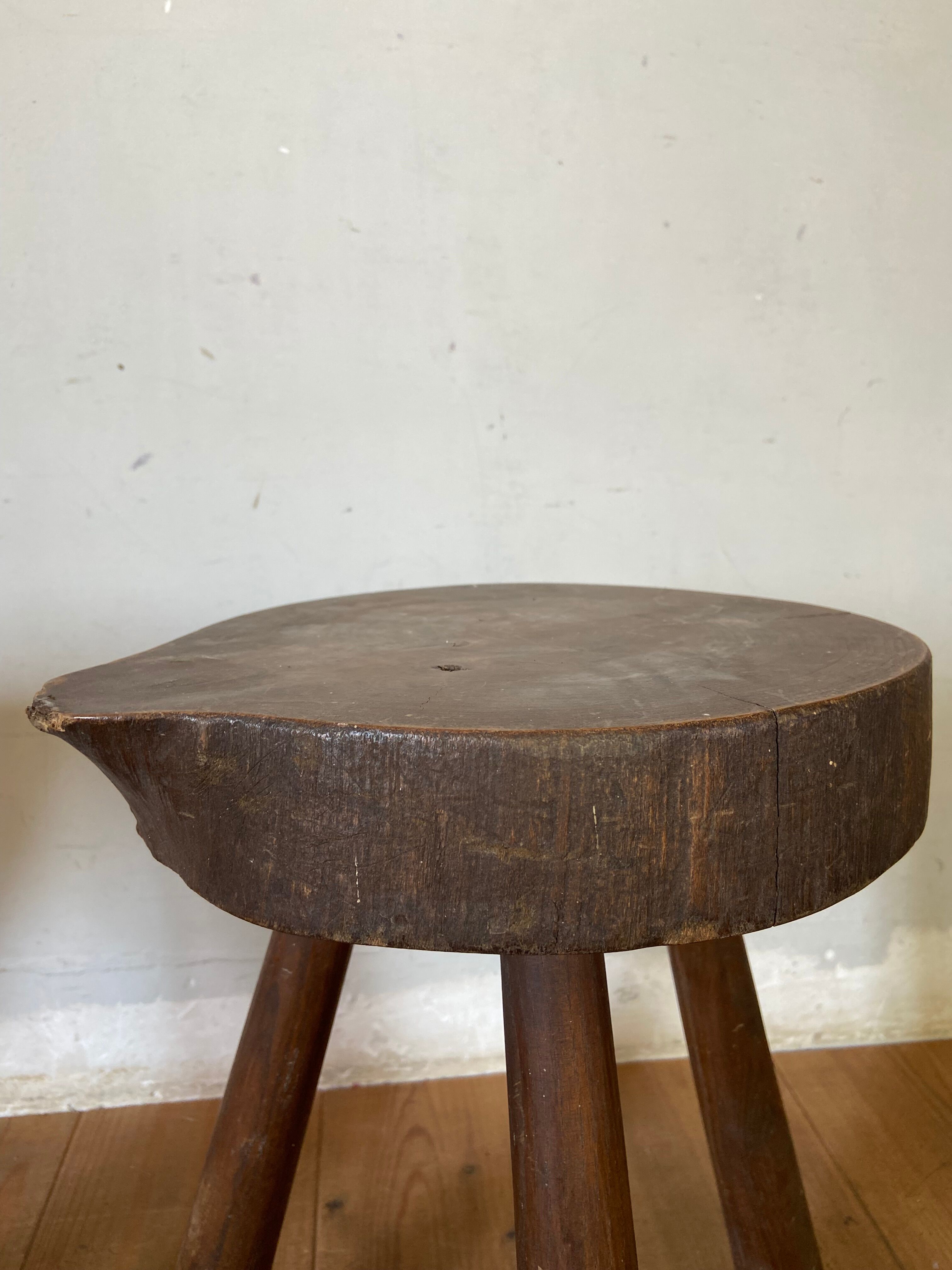 Pair of brutalist stool in solid oak 60s