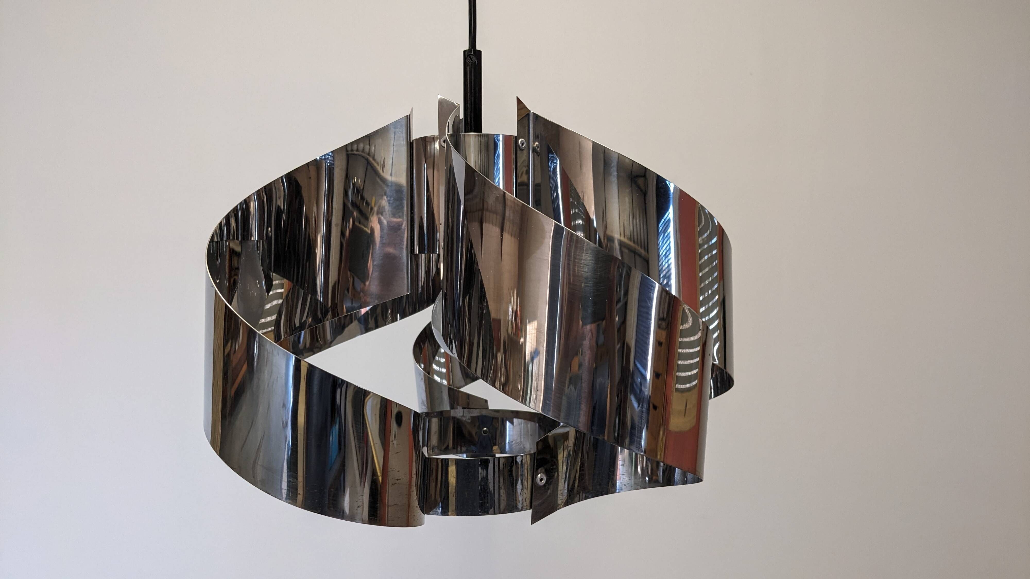 Spiral suspension Space age in chrome metal by Max Sauze, France 1970