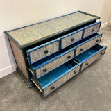 Commode vintage en rotin bleu par Maugrion, France 1970