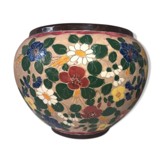 Cache pot décor floral signé J. Massier Vallauris vintage