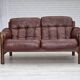 1970s, 2-seater Swedish sofa, brown leather with patina, dark beech wood.