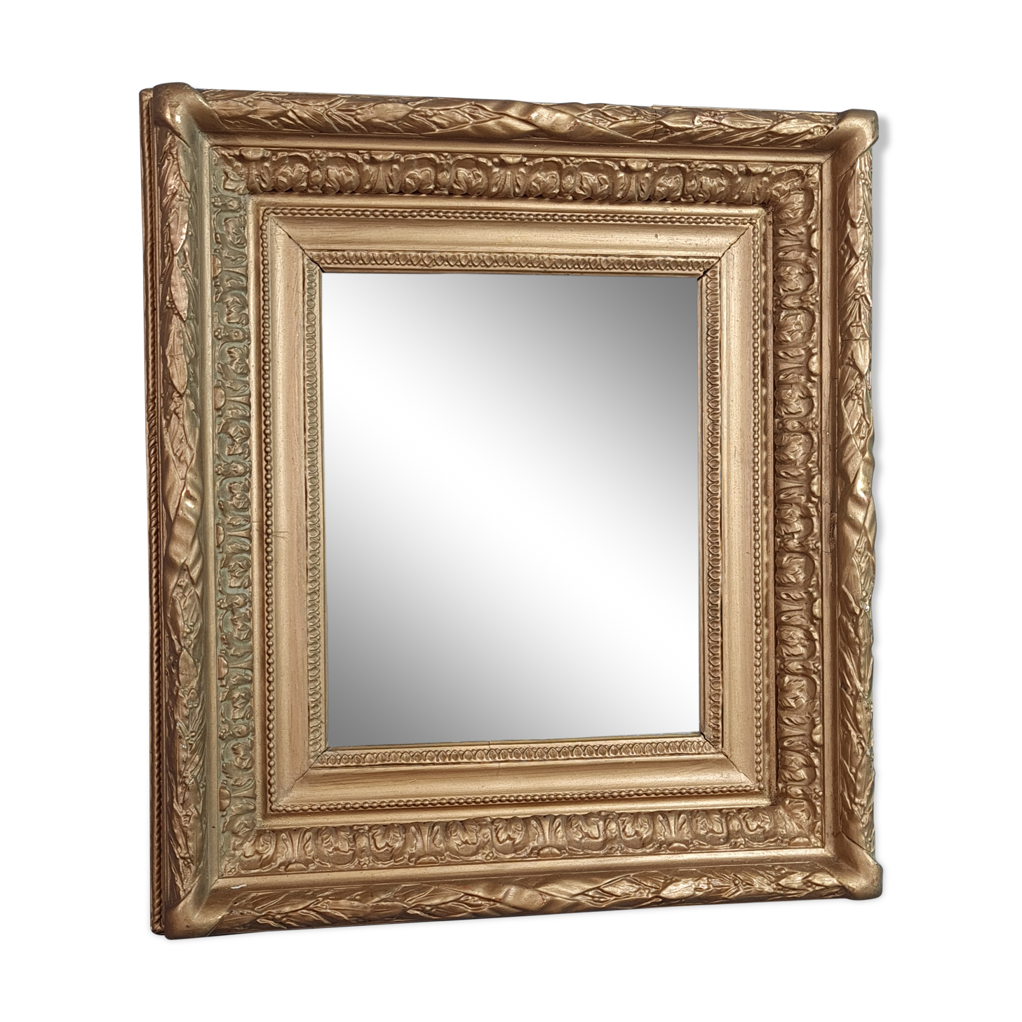Mirror and old frame with keys gilded stucco wood 44,5x40 cm, leafing 28,5x23,5 cm