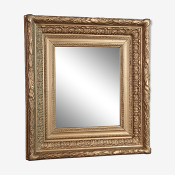 Mirror and old frame with keys gilded stucco wood 44,5x40 cm, leafing 28,5x23,5 cm