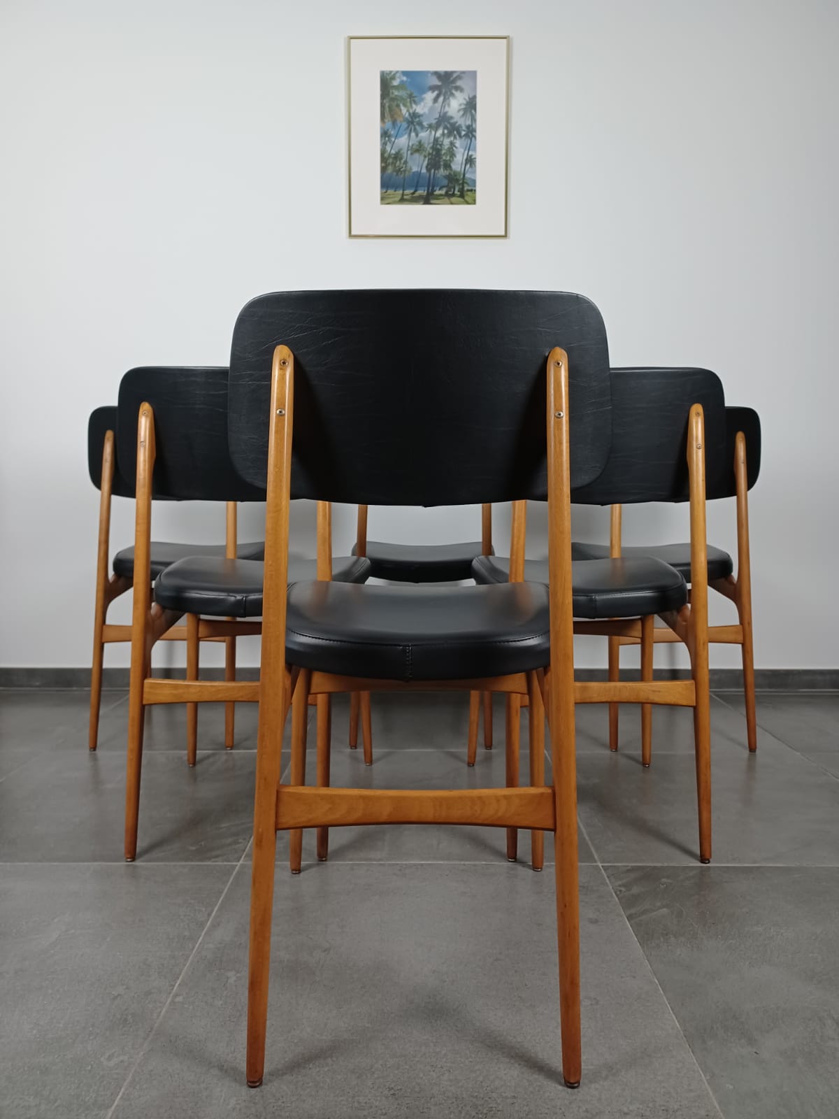Series of 6 vintage chairs Stella imitation leather and wood
