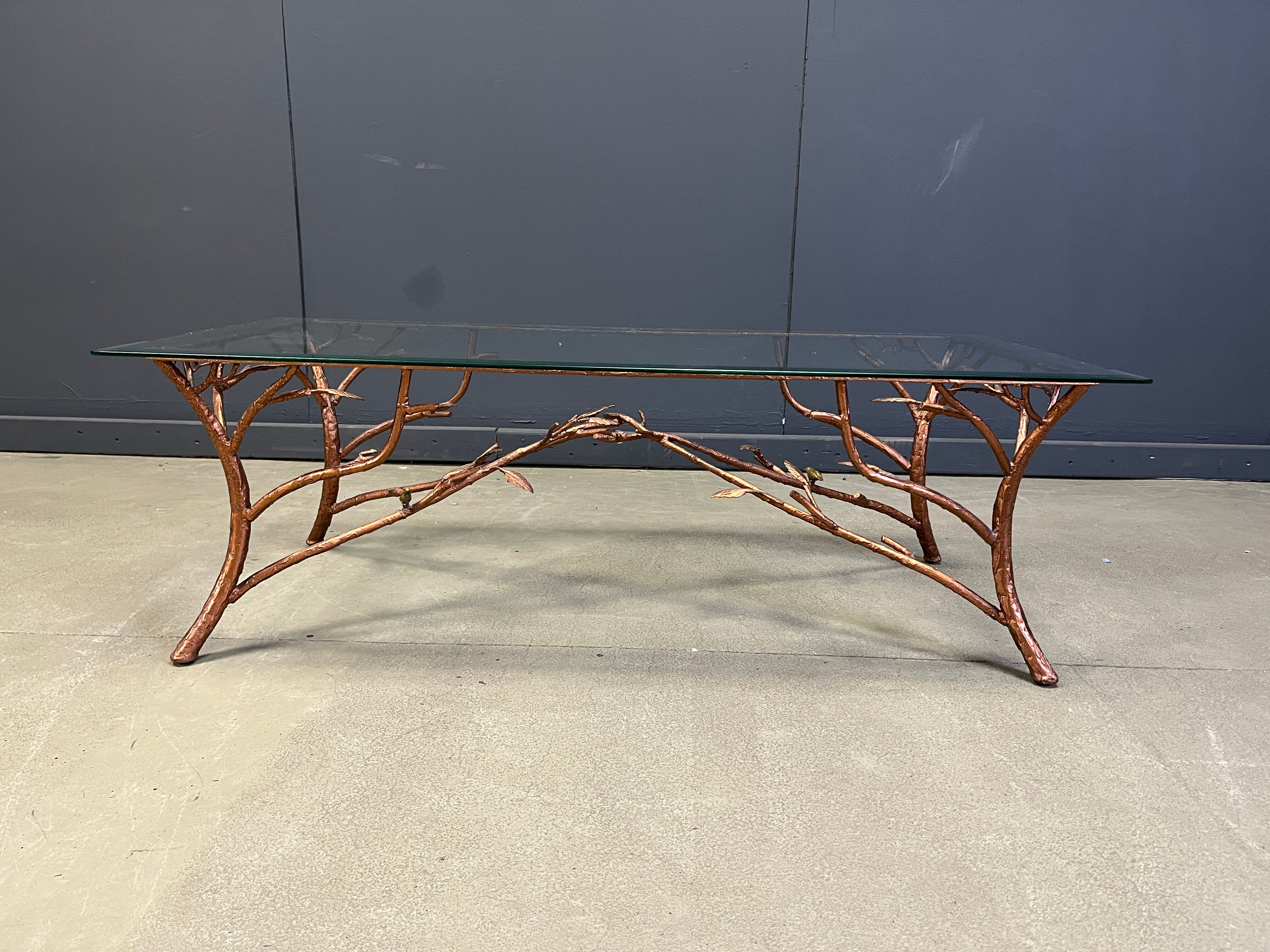 Vintage hand crafted wrought iron tree branches cocktail table, 1970s