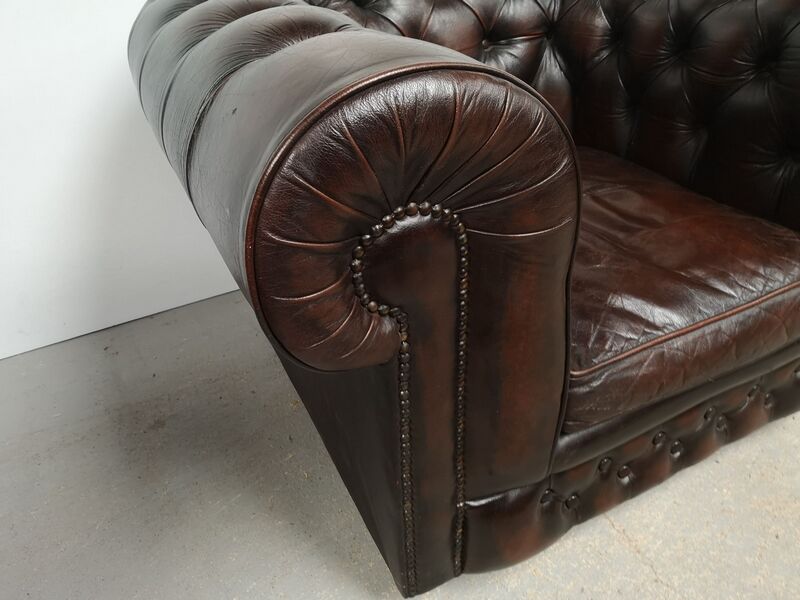 Brown leather chesterfield sofa two places