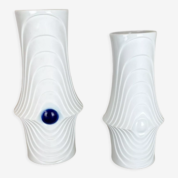 Ensemble de 2 vases originaux en porcelaine op art fabriqués par Royal Bavaria KPM Allemagne, années 1970