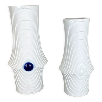 Set of 2 Original Porcelain Op Art Vase Made by Royal Bavaria KPM Germany, 1970s