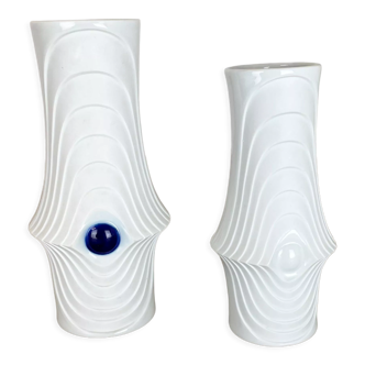 Ensemble de 2 vases originaux en porcelaine op art fabriqués par Royal Bavaria KPM Allemagne, années 1970