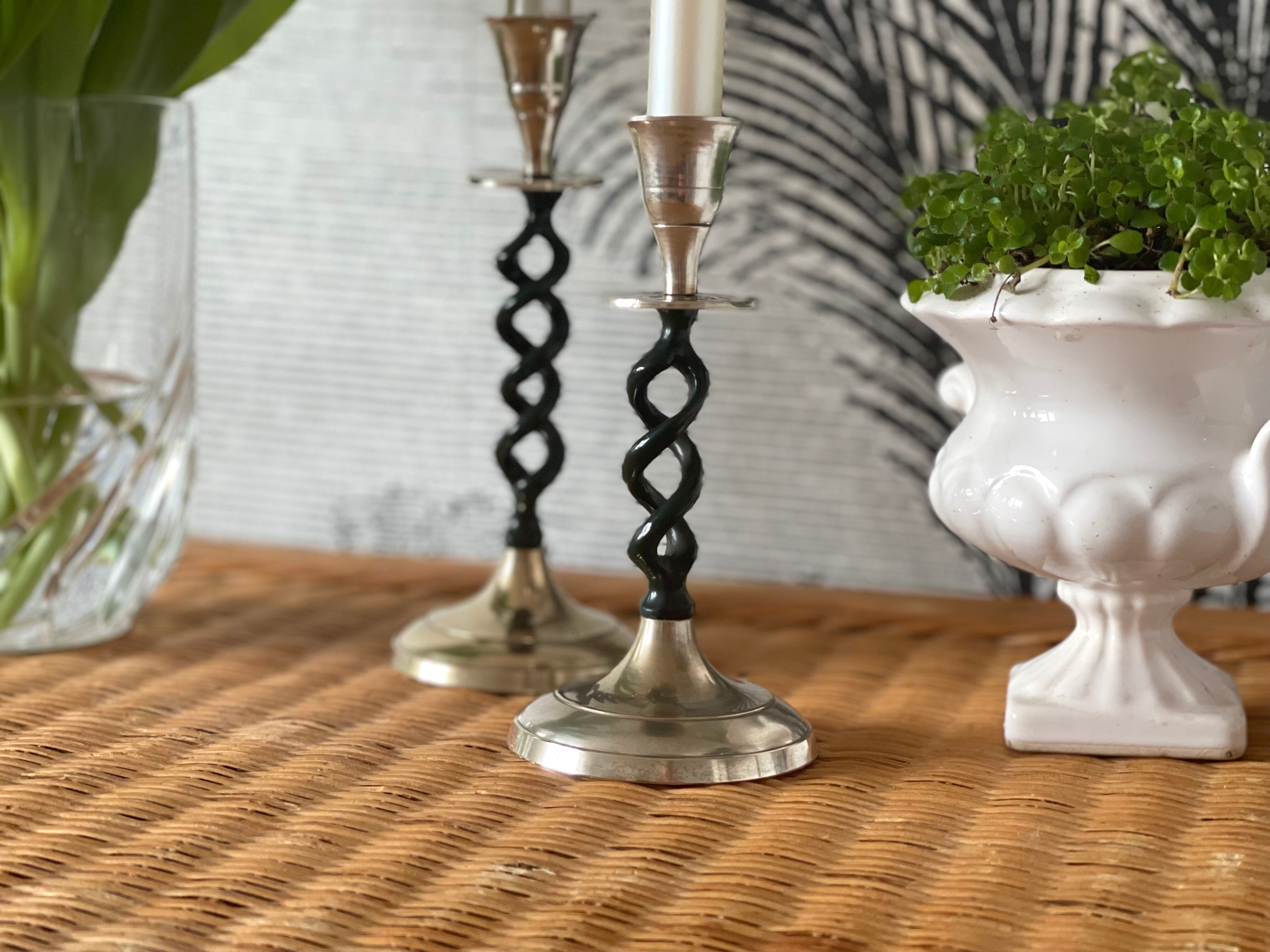 2 candle holders in brass and ceramic 1950