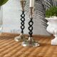 2 candle holders in brass and ceramic 1950