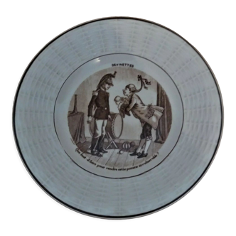 Talking theme plate riddles Sarreguemines early twentieth century