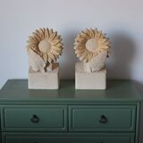 Pair of "Sunflower" lamps in carved stone – 1970s/80s