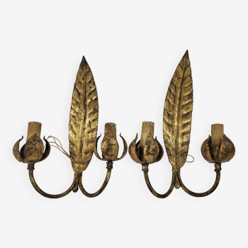 Pair of gold metal wall sconces