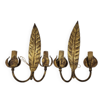 Pair of gold metal wall sconces