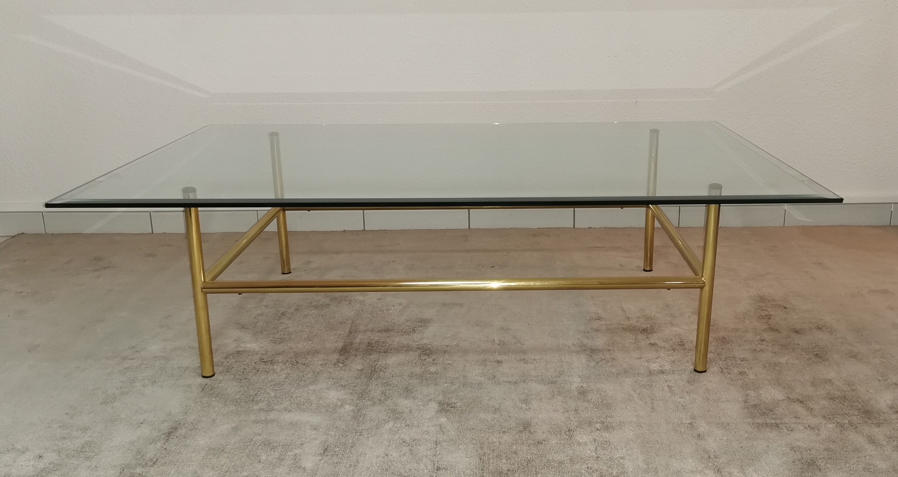 Coffee table glass and gold metal 80s