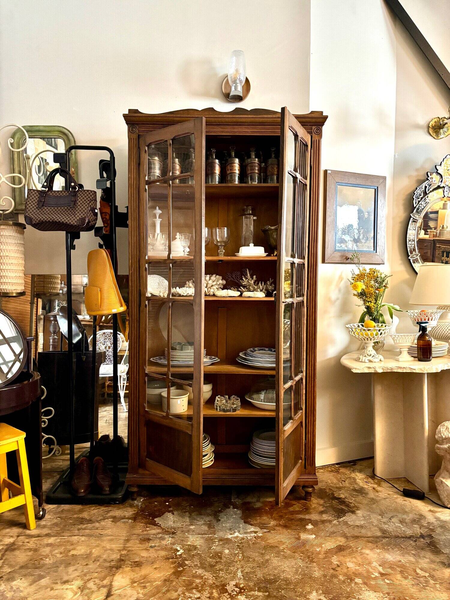Dark wood dresser with 2 doors and 6 shelves