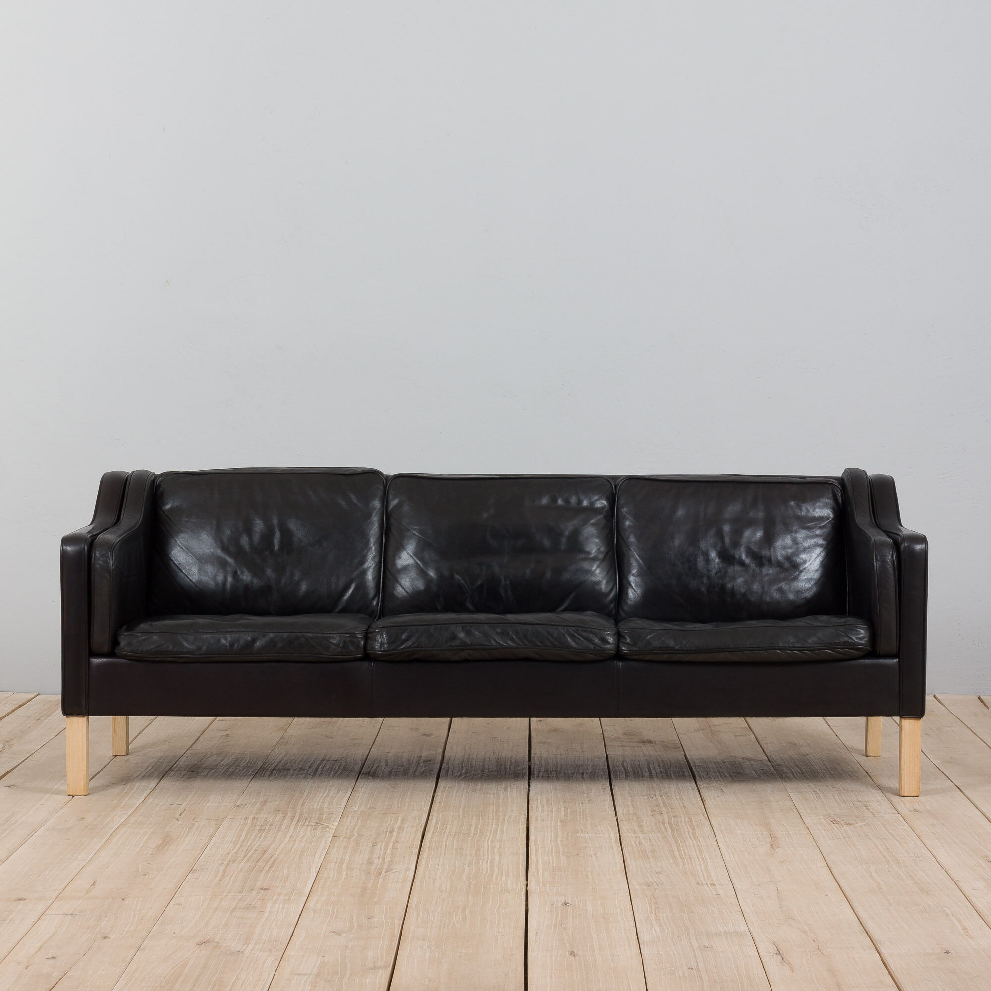 Mogens Hansen black aniline 3 seater sofa from the 70s.