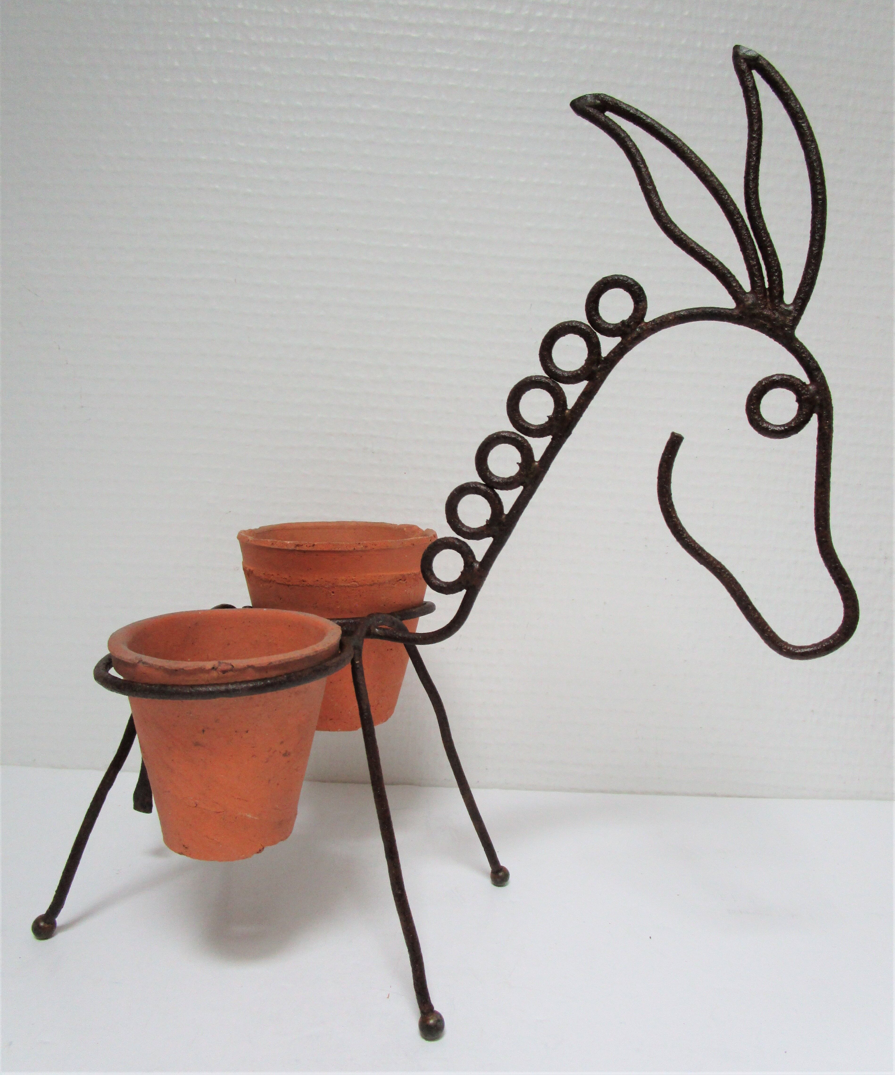 Sculptural zoomorphic gardener donkey metal patina rust vintage 50 60s