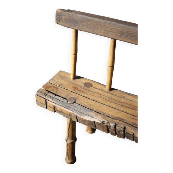 Grand banc bois vintage, banc bois ancien, banc artisanal, brutaliste, hall d'entrée