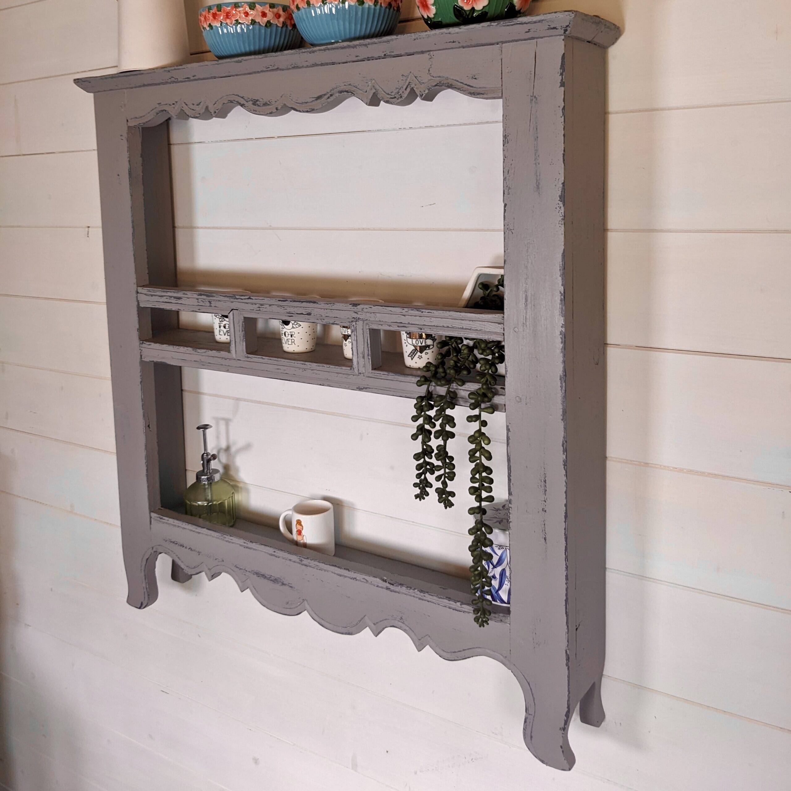 Grey solid wood wall shelf