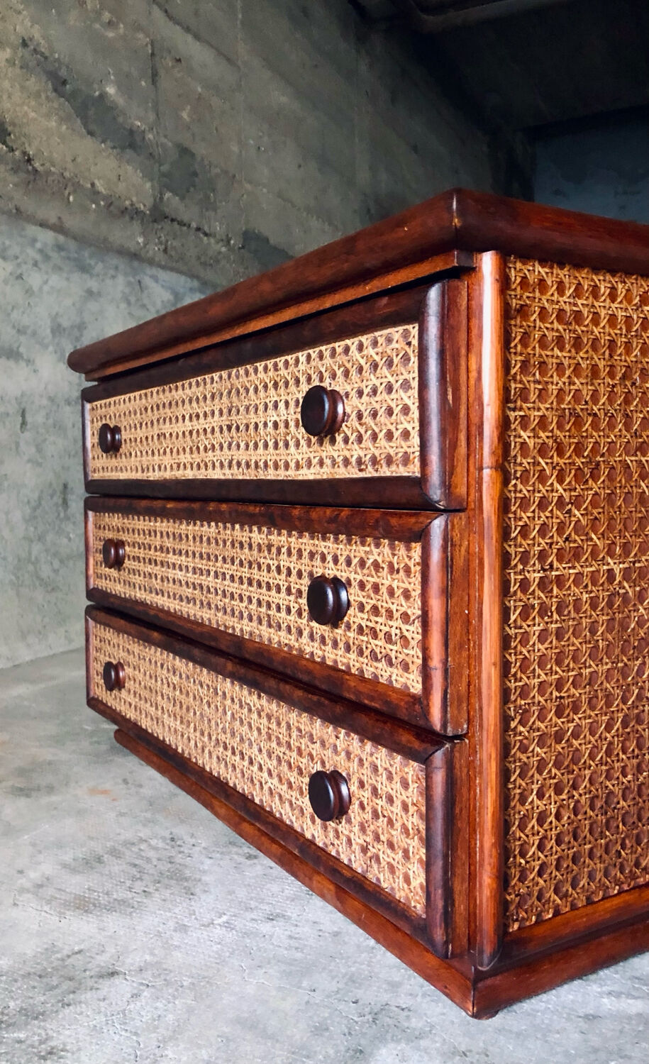 Vintage rattan chest of drawers "Maison Maugrion" R.Bobois