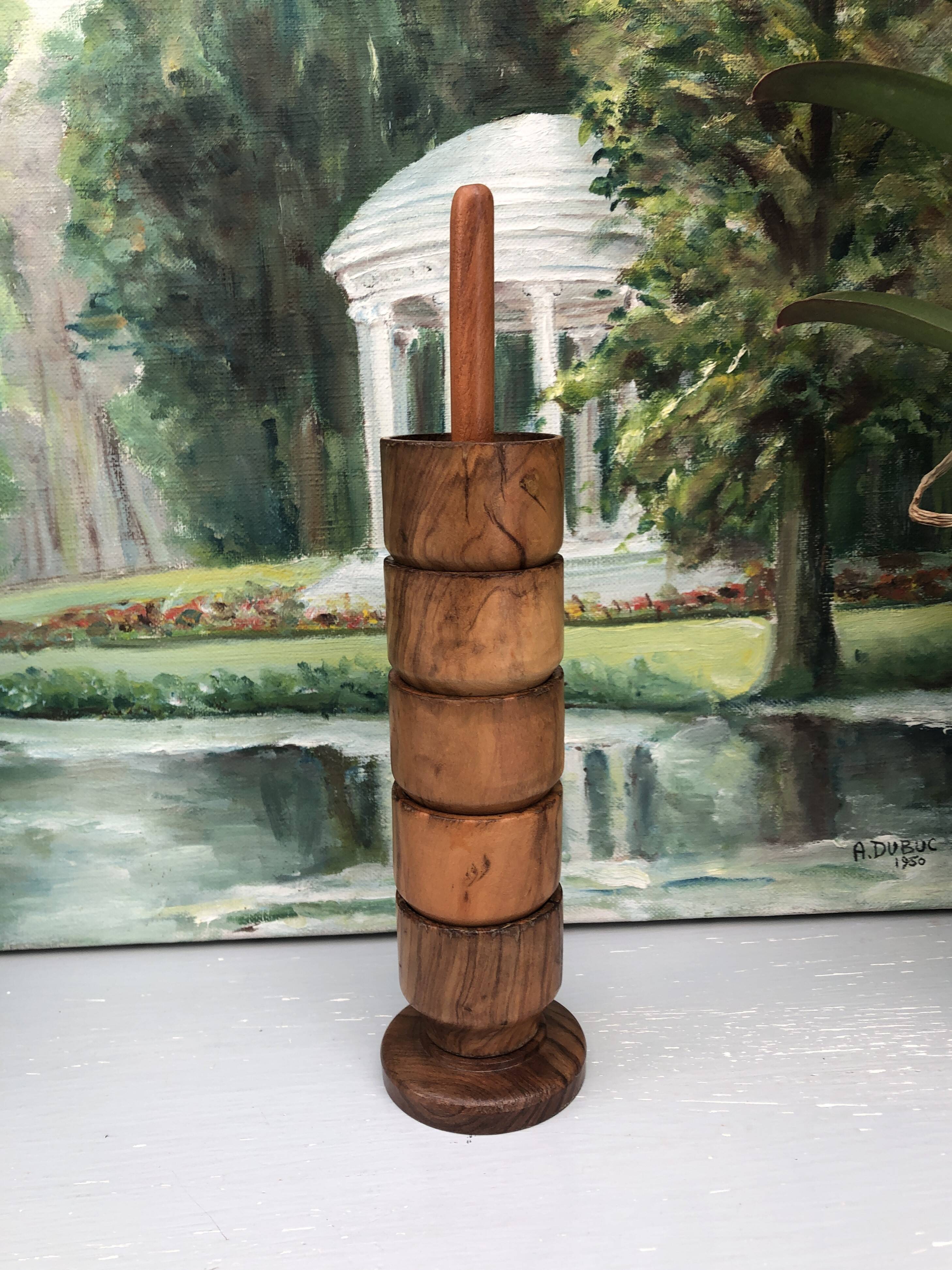 Five olive wood egg cups