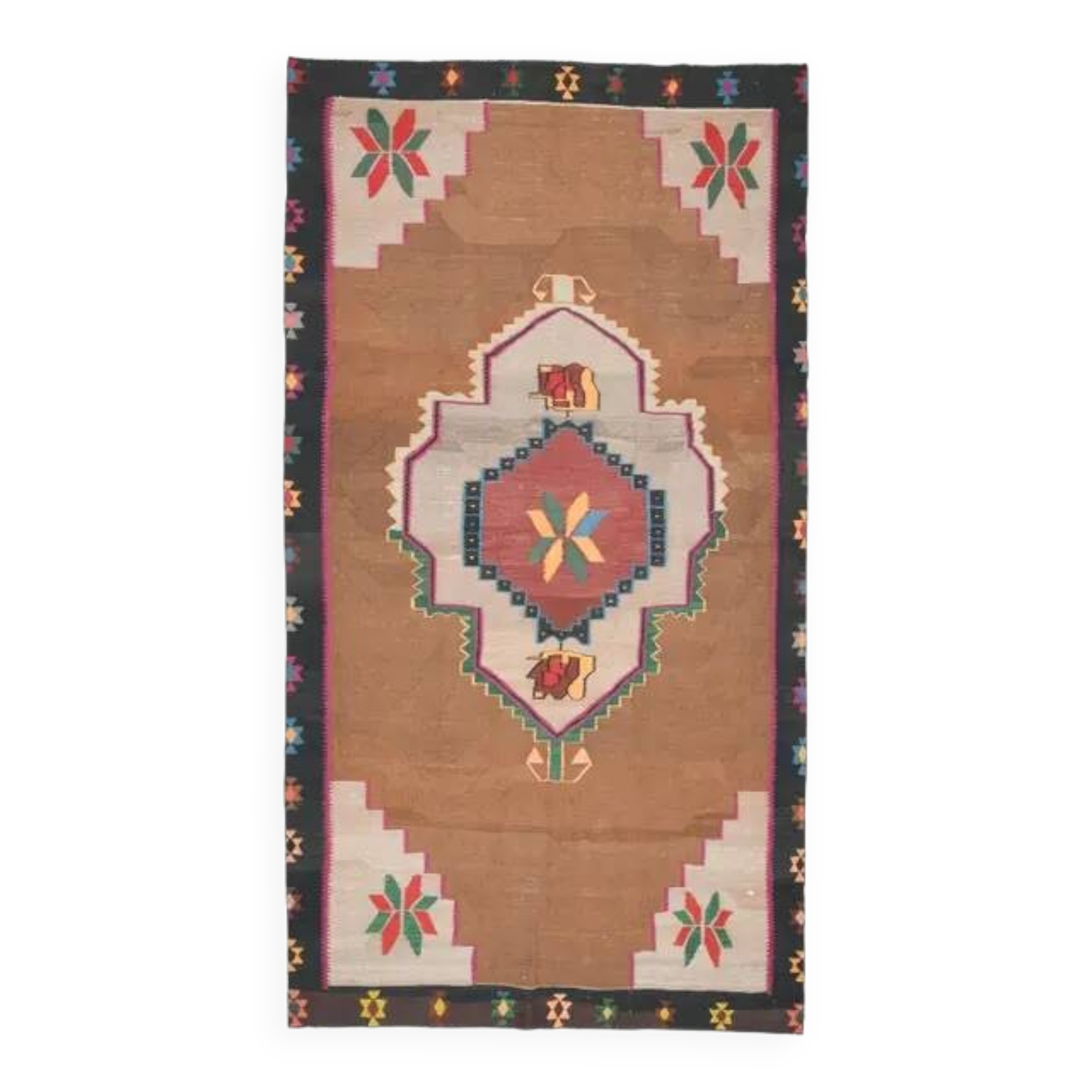 1970s vintage Turkish Oushak handmade wool cotton brown area rug 180x345