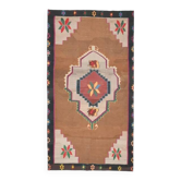 Tapis turc Oushak vintage des années 1970 fait à la main en laine et coton marron 180x345