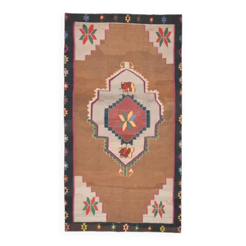 1970s vintage Turkish Oushak handmade wool cotton brown area rug 180x345
