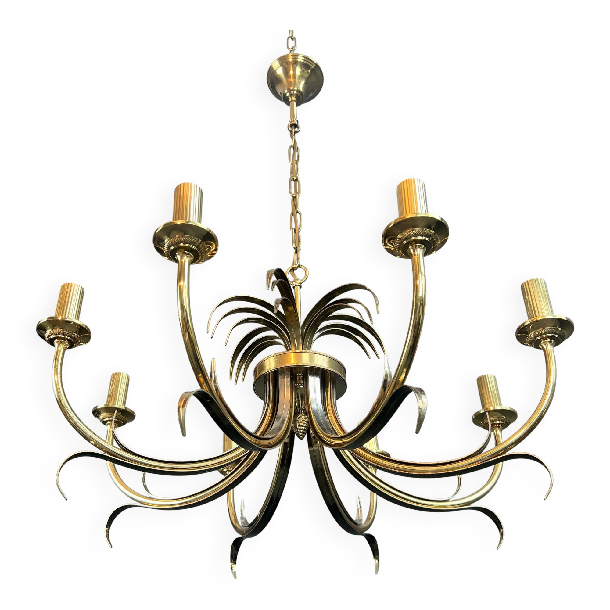Brushed metal and gold metal pineapple chandelier