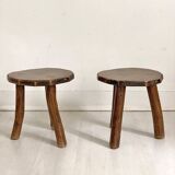 Paire de petits tabourets tripod brutaliste 50's