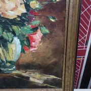 Painting on canvas with a knife, vase and cut flowers, Léon Gasser dit Mas