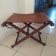 Vintage foldable leather and mahogany stool