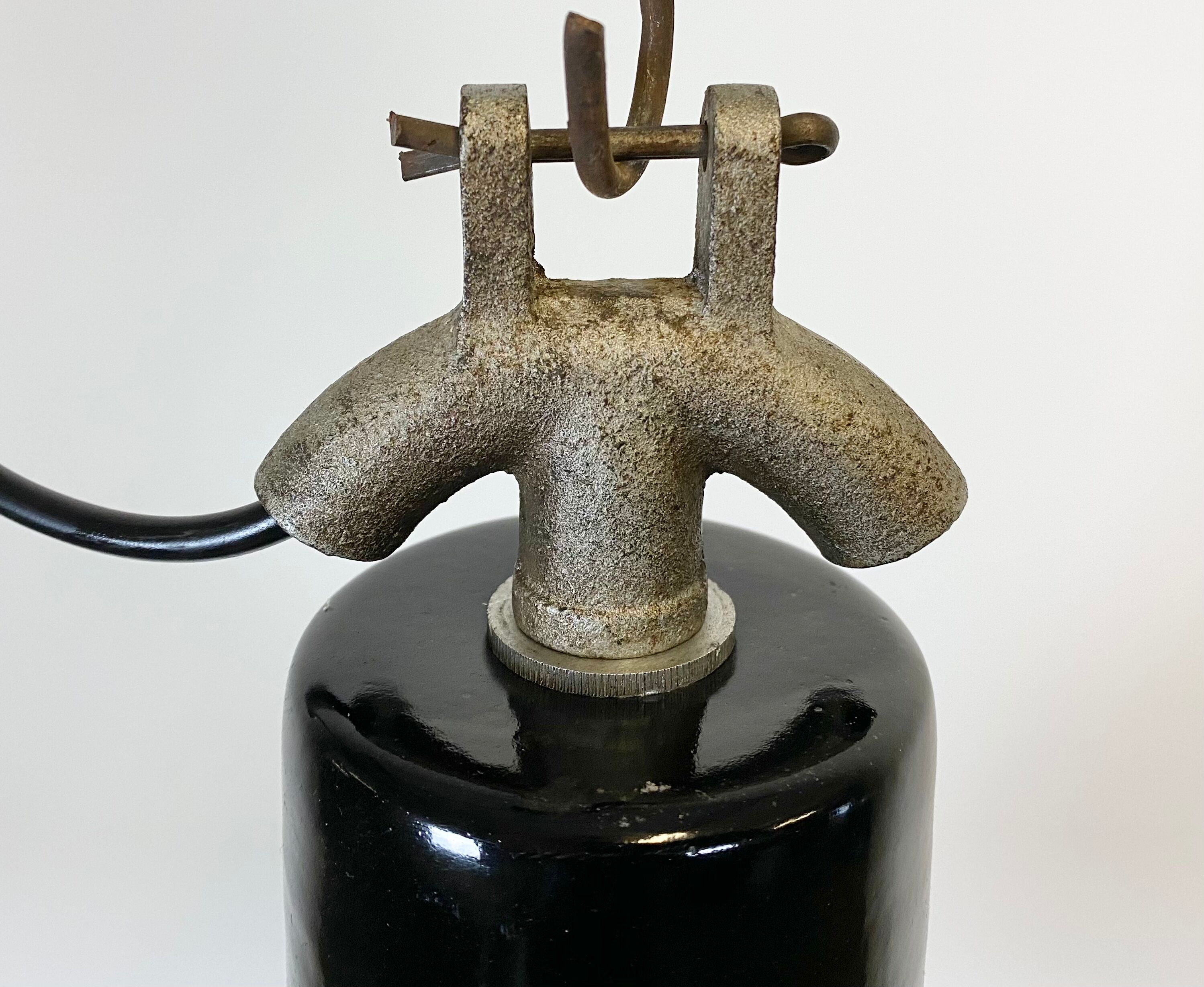 Vintage industrial black enamel light, 1930s